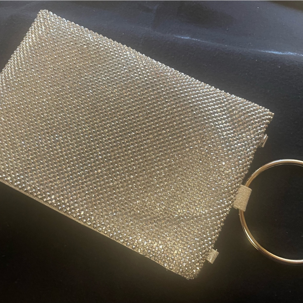 COPY - Silver Sparkle Clutch Bag, INC brand. Rhinestone mesh outer, bangle hand…